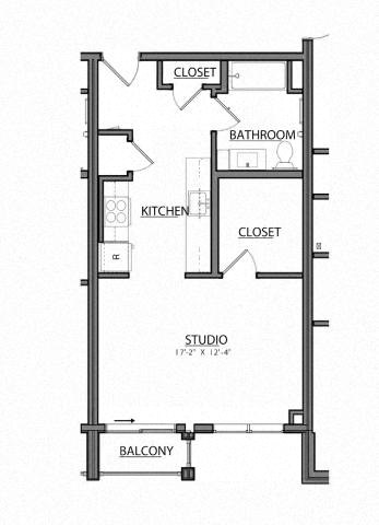 Floor plan for studio, 1 bath, 525 sqft